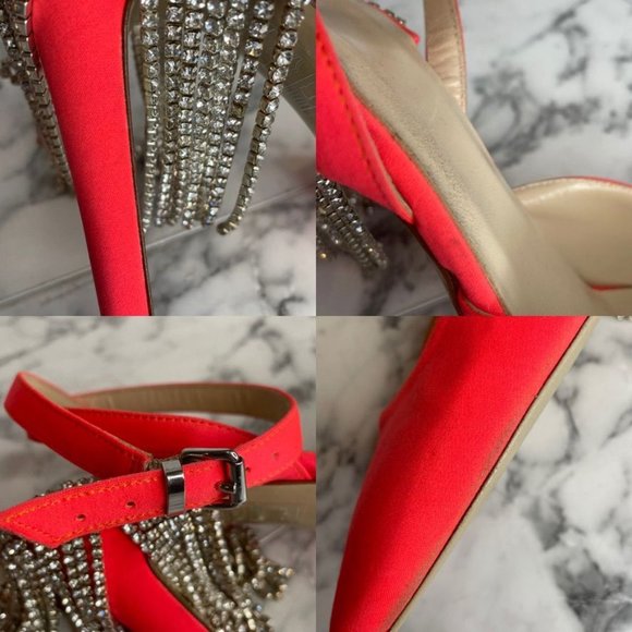 AREA Neon Orange Crystal Chandelier Canvas Block Heel Point Toe Pumps - Picture 10 of 11